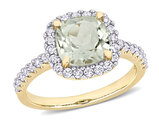 3.00 Carat (ctw) Green Amethyst and White Topaz Halo Ring in Sterling Silver