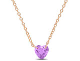 7/10 Carat (ctw) Amethyst Heart Solitaire Pendant Necklace in Rose Sterling Silver with Chain