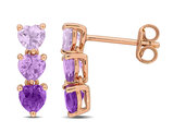 1.40 Carat (ctw) Rose-De-France and African-Amethyst Triple Heart Earrings Sterling Silver