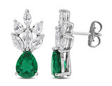 7.28 Carat (ctw) Lab-Created Emerald and White Sapphire Drop Earrings in Sterling Silver