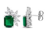 8.40 Carat (ctw) Lab-Created Emerald and White Sapphire Cluster Earrings Sterling Silver