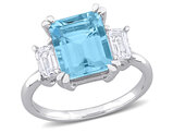 4.86 Carat (ctw) Swiss Blue Topaz and White Topaz Three Stone Ring in Sterling Silver