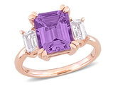 3.96 Carat (ctw) Amethyst and White Topaz Three Stone RIng Rose Sterling Silver