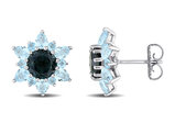 5.92 Carat (ctw) London Blue Topaz Flower Stud Earrings in Sterling Silver