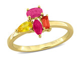7/8 Carat (ctw) Ruby and Orange,Yellow Sapphire Ring in Yellow Plated Sterling Silver