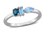 3/5 Carat (ctw) London Blue and Sky Blue Topaz Three Stone Band Ring in Sterling Silver
