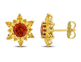 4.76 Carat (ctw) Yellow and Madeira Citrine Floral Stud Earrings Sterling Silver