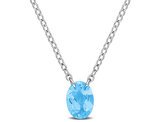 7/8 Carat (ctw) Oval-Cut Swiss Blue Topaz Solitaire Pendant Necklace Sterling Silver with Chain