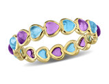3.60 Carat (ctw) African-Ametyst and Blue Topaz Eternity Heart Band Ring Yellow Plated Sterling Silver