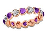 1.60 Carat (ctw) African-Amethyst Eternity Heart Band Ring Yellow Sterling Silver with Diamonds