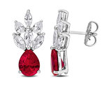 17.50 Carat (ctw) Lab-Created Ruby and White Sapphire Dangle Earrings Sterling Silver