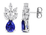 7.78 Carat (ctw) Lab-Created Blue and White Sapphire Dangle Drop Earrings Sterling Silver