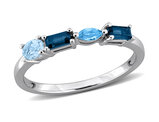 3/4 Carat (ctw) London Blue, Sky and Swiss Blue Topaz Band Ring Sterling Silver