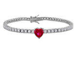 8.06 Carat (ctw) Lab-Created Ruby and White Sapphire Heart Bracelet in Sterling Silver (7.25 Inches) 