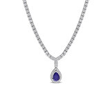 4.09 Carat (ctw) Lab-Created Blue and White Sapphire Drop Necklace Sterling Silver