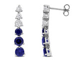 4.16 Carat (ctw) Lab-Created Blue and White Sapphire Dangle Drop Earrings Sterling Silver