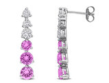 4.16 Carat (ctw) Lab-Created Pink and White Sapphire Dangle Drop Earrings Sterling Silver