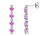 2.88 Carat (ctw) Lab-Created Pink and White Sapphire Dangle Heart Earrings Sterling Silver
