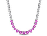 22.30 Carat (ctw) Lab-Created Pink and White Sapphire Tennis Necklace Sterling Silver