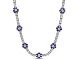 6.43 Carat (ctw) Lab-Created Blue and White Sapphire Floral Necklace Sterling Silver