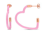 Sterling Silver Open Heart Hoop Earrings with Pink Enamel