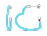 Sterling Silver Open Heart Hoop Earrings with Turquoise Enamel