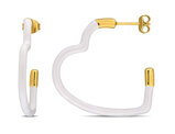 Sterling Silver Open Heart Hoop Earrings with White Enamel
