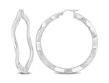 Sterling Silver Wave Hoop Earrings (2 Inches)