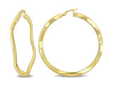 Yellow Plated Sterling Silver Wave Hoop Earrings (2 1/2 Inches)