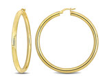 Yellow Plated Sterling Silver Polished Hoop Earrings (2 1/2 Inches)