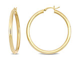 Yellow Plated Sterling Silver Polished Hoop Earrings (1 1/2 Inches)