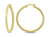 Yellow Plated Sterling Silver Polished Hoop Earrings (1 1/4 Inches)