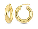 Yellow Plated Sterling Silver Polished Round Hoop Earrings (1 Inch)