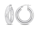 Sterling Silver Polished Round Hoop Earrings (1 Inch)