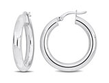 Sterling Silver Polished Round Hoop Earrings (1 1/5 Inch)