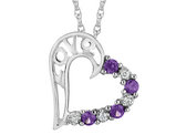 Amethyst 'Love' Heart Pendant Necklace in Sterling Silver with Chain