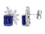 10.0 Carat (ctw) Lab-Created Blue and White Sapphire Emerald-Cut Stud Earrings Sterling Silver