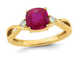 1.95 Carat (ctw) Checkerboard-Cut Lab Created Ruby Ring 14K Yellow Gold with Lab Grown Diamonds (SIZE 7)