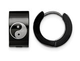 Black Plated Stainless Steel Polished Yin Yang Hoop Earrings