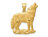 14K Yellow Gold Howling Wolf Charm Pendant (NO CHAIN)