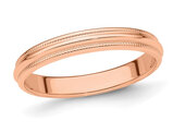 Ladies 14K Rose Gold 3mm Half-Round Milgrain Wedding Band Ring