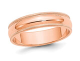 Ladies 14K Rose Gold 5mm Half-Round Milgrain Wedding Band Ring