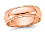 Ladies 14K Rose Gold 6mm Half-Round Milgrain Wedding Band Ring