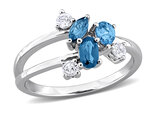 7/8 Carat (ctw) London Blue and Sky Blue Topaz Cluster Ring in Sterling Silver
