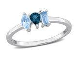 1/2 Carat (ctw) London and Swiss Blue Topaz Three Stone Band Ring in Sterling Silver