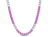 31.50 Carat (ctw) Lab-Created Pink and White Sapphire Tennis Necklace Sterling Silver