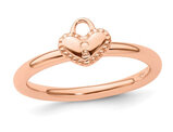 Polished Rose Plated Sterling Silver Heart Padlock Ring