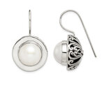 White Freshwater Cultured Semi-Round Pearl Dangle Earrings Sterling Silver