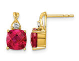 3.75 Carat (ctw) Lab Created Ruby Post Earrings in 14K Yellow Gold with Lab Grown Diamonds