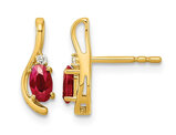 1/2 Carat (ctw) Lab-Created Ruby Post Earrings 14K Yellow Gold with Lab-Grown Accent Diamonds